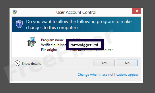 Screenshot where PortSwigger Ltd appears as the verified publisher in the UAC dialog